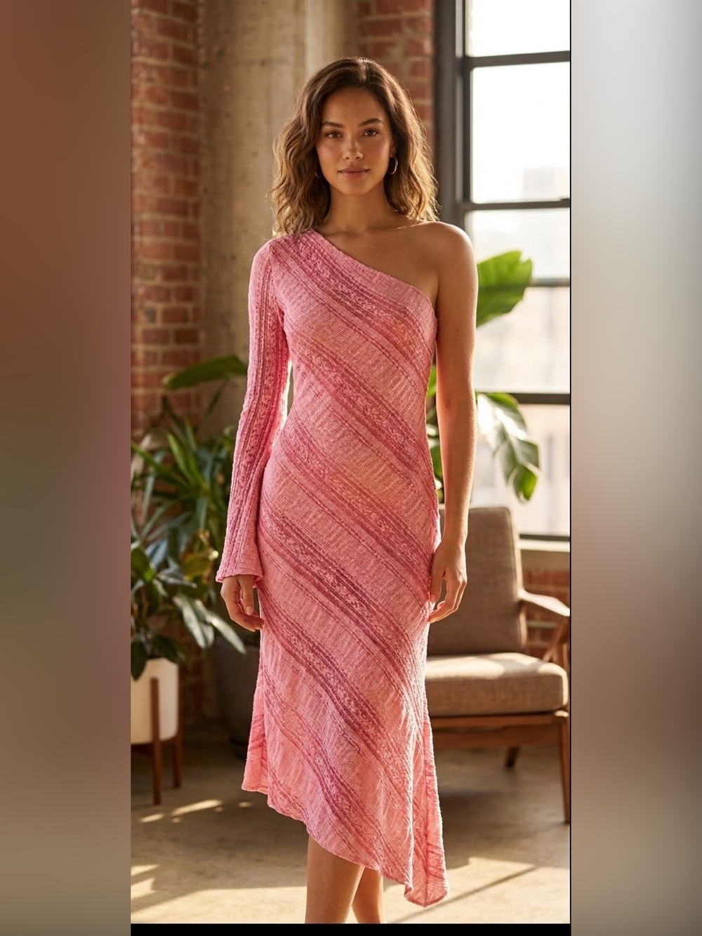Sur Halo Women's One-Shoulder Pink Ombre Maxi Dress